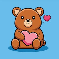 Fototapeta premium Cute Bear Holding Love Heart Cartoon Icon Illustration