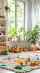 Fototapeta premium Playroom with toys and window light. Kids' area
