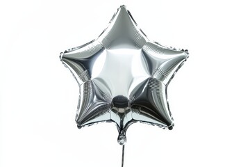 Silver Star Balloon on White Background - A shiny silver star balloon floats gently, symbolizing celebration, joy, dreams, and special occasions while adding a festive touch to any event