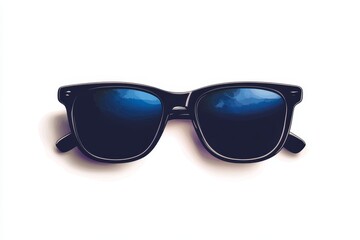 Fototapeta premium Stylish Sunglasses on White Background - A pair of fashionable sunglasses with dark lenses placed on a clean white background, showcasing a modern design