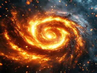 Obraz premium Fiery Cosmic Spiral: Nebula's Inferno, Celestial Dance of Fire and Dust