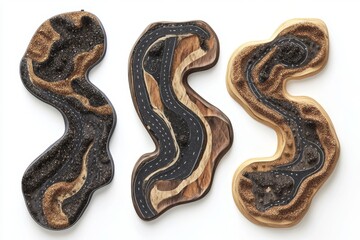 Fototapeta premium Unique Design of 3D Soil Stabilized Roads from Above - This showcases artistic representations of soil-stabilized roads, intricate designs, and natural wood patterns