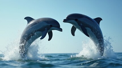Obraz premium Dolphins Leaping from the Ocean