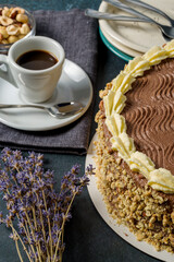 Homemade Kyiv cake. The known ukrainian bakery products . Selective focus.