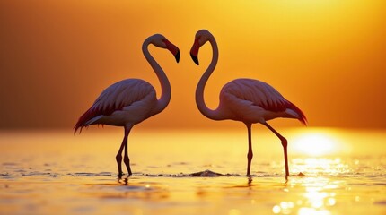 Fototapeta premium Flamingos in a Shallow Lake