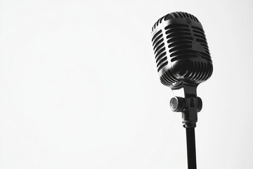 Fototapeta premium Vintage microphone on white background - A classic vintage microphone symbolizes music performance, communication, creativity, entertainment, and expression on a clean white backdrop