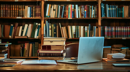 books on the table in library