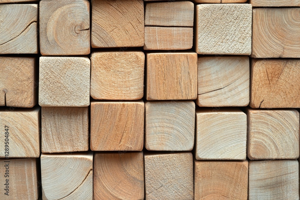 Poster wood blocks arrangement on neutral background - an artistic display of wooden blocks with various te