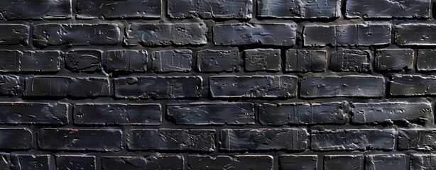 Dark bricks with glossy, uneven black coating creating an urban, textured facade