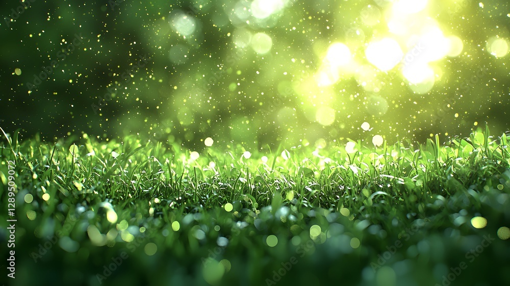 Poster bright light filtering through sparkling grass in springtime. generative ai