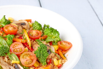 Brown rice with vegetables creating a healthy and colorful vegetarian meal