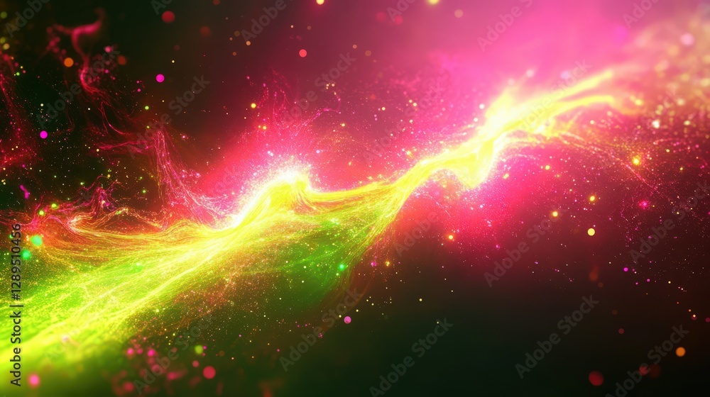 Poster abstract colorful energy stream with glowing particles and dynamic flow