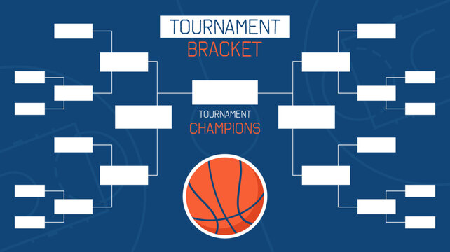 Tournament bracket template. Basketball game. Sport competition event with text and ball. Vector illustration.