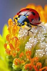 Beautiful cute ladybug with flower in Spring.