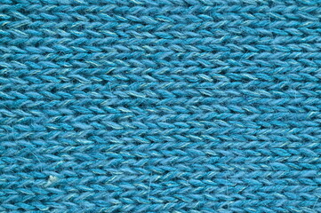 turquoise  texture of knitted wool fabric as a background, teal smooth symmetrical lines of hand-knitted needlework pattern	
