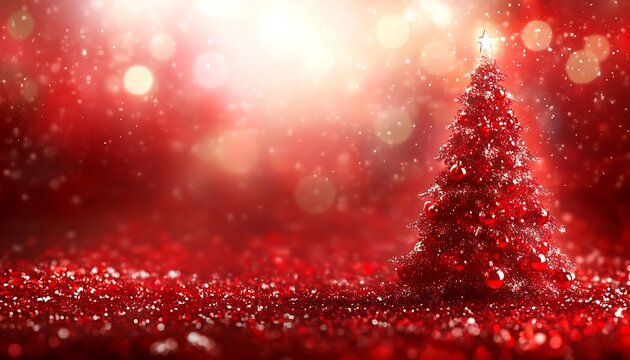 Red Christmas tree glitter background