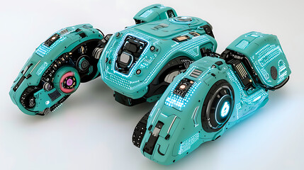 A blue robot with neon lights on it. generated using AI