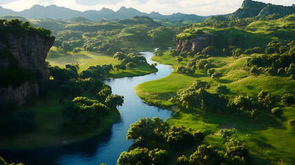 Fototapeta premium Aerial View of River Valley Landscape