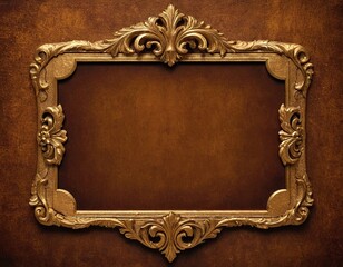 An ornate vintage golden frame against a textured brown background, ideal for artwork display.