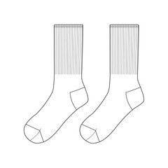Technical Flat Sketch of Crew Socks – Fashion Design Template