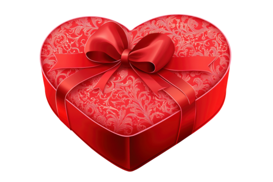 Heart Shaped Red Gift Box Isolated on White and Png Transparent Background