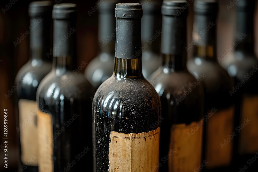Poster collection of empty wine bottles showcasing different styles and origins. generative ai.
