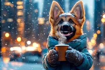 Pet health. Laughable pets. Happy cute baby dog german shepherd