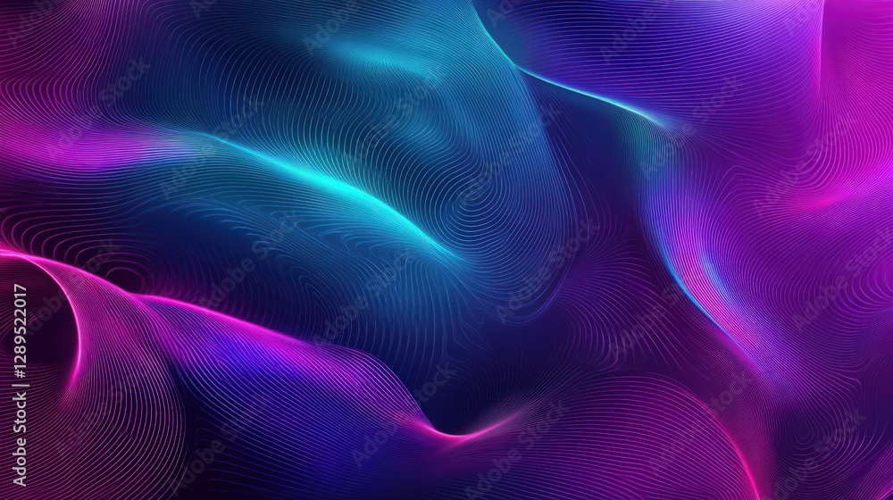 Poster abstract wavy lines with neon color gradient background illustration