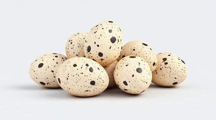 Obraz premium Creamy Beige Speckled Quail Eggs On White Background