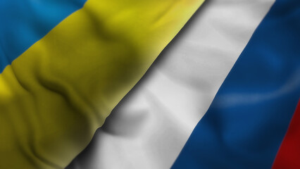 Ukraine and Russia waving flags 3d illustration