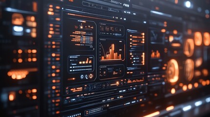 Obraz premium Futuristic data analytics dashboard with digital interface and graphs