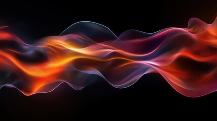 Fototapeta premium Abstract colorful light waves on black background creating dynamic visual flow