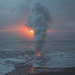 smoke from the fire from the sea