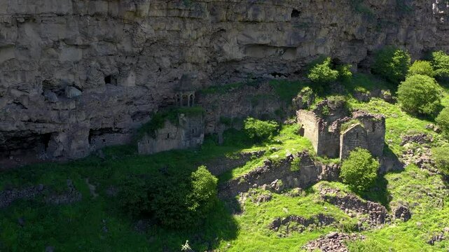 4K aerial drone footage of Horomayr Monastery perched on Debed River Canyon cliffs, with vibrant fields between Odzun and Aygehat villages in Lori Province, Armenia. A blend of history and nature!
