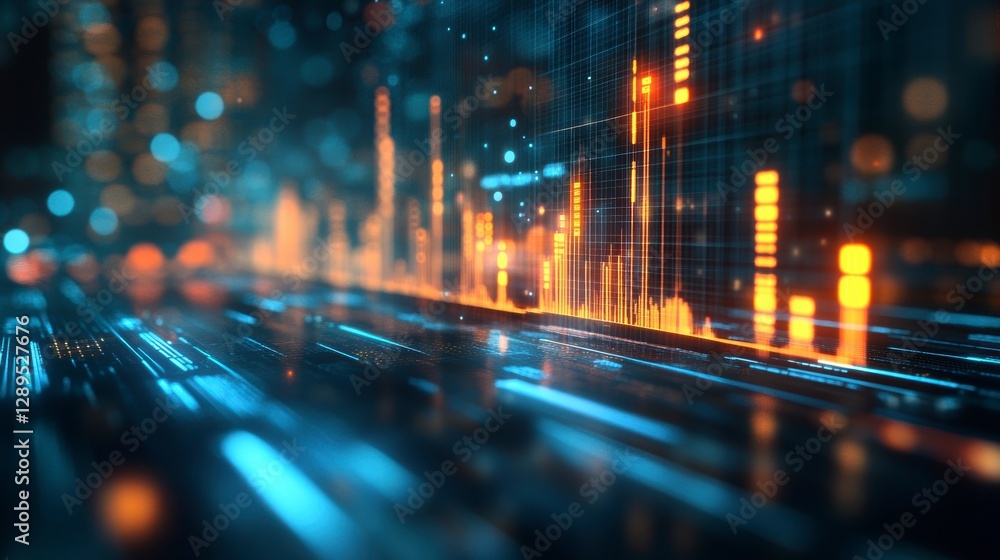 Poster abstract futuristic cityscape data stream. possible stock photo use