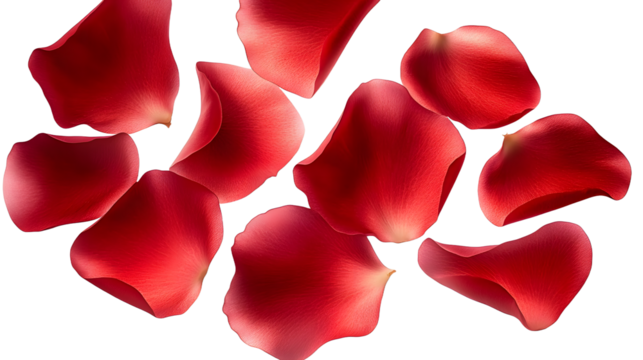 elegant collection of soft red flower petals isolated on a transparent background, generative ai