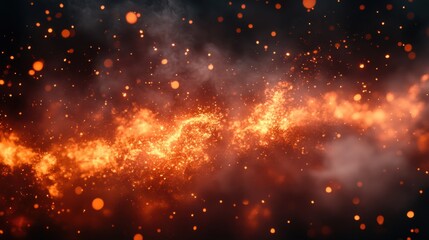 Fototapeta premium Orange light particles. Sparkle dust motion. Abstract fire background. Glowing bokeh texture. Energy wave flow. Magic dust effect. Light particles shine.