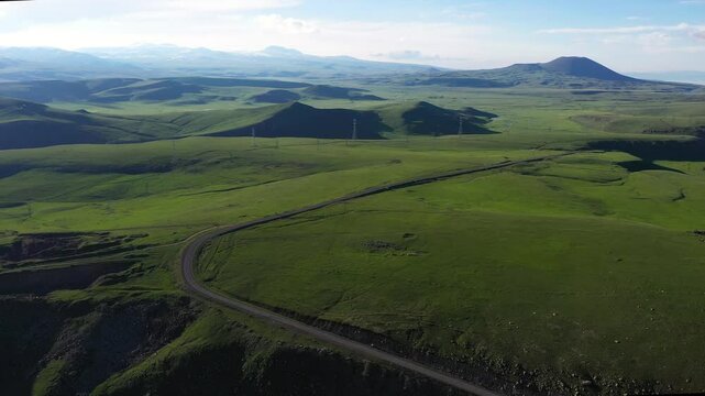 4K aerial drone footage of Vardenyats (Selim) Pass and Orbelyan's (Selim) Caravanserai, connecting Vayots Dzor and Martuni near Lake Sevan, Armenia. A historic Silk Road site in Geghama mountains