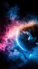 Fototapeta premium Vibrant cosmic landscape bathed in pink and blue neon hues