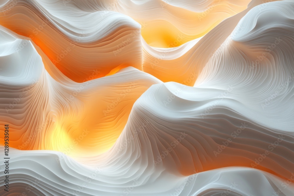 Poster wavy lines create a serene abstract landscape, illuminated by soft warm light, suitable for digital 