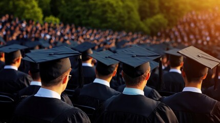 Graduates wearing caps and gowns at graduation ceremony