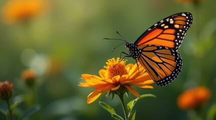 Fototapeta premium Monarch Butterfly on Flower Macro Shot