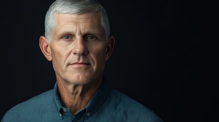 Fototapeta premium Portrait of a Mature Man with Gray Hair Against a Dark Background