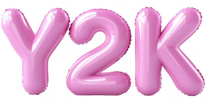 Pink balloon letters spelling Y2K at a festive event for the new millennium celebration