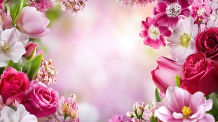 Obraz premium Beautiful background template made of Spring flowers.