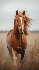 Obraz premium Elegance in motion a galloping horse in soft minimalist style
