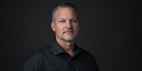 Obraz premium Confident Middle-Aged Man in Professional Attire Against Dark Background