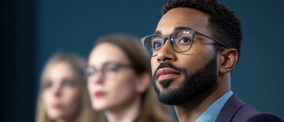 Obraz premium Man with glasses and blurred figures stock image