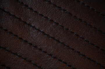 black leather texture close-up, seams on leather jacket as background, black natural leather as background, black leather stitching