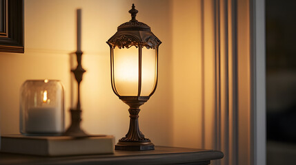 A vintage lantern-style lamp with an aged bronze finish and frosted glass creating a timeless look.